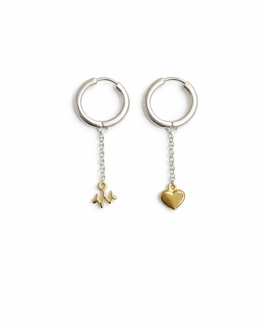 Pulse & Heart Huggie Earrings - Lioren Jewels