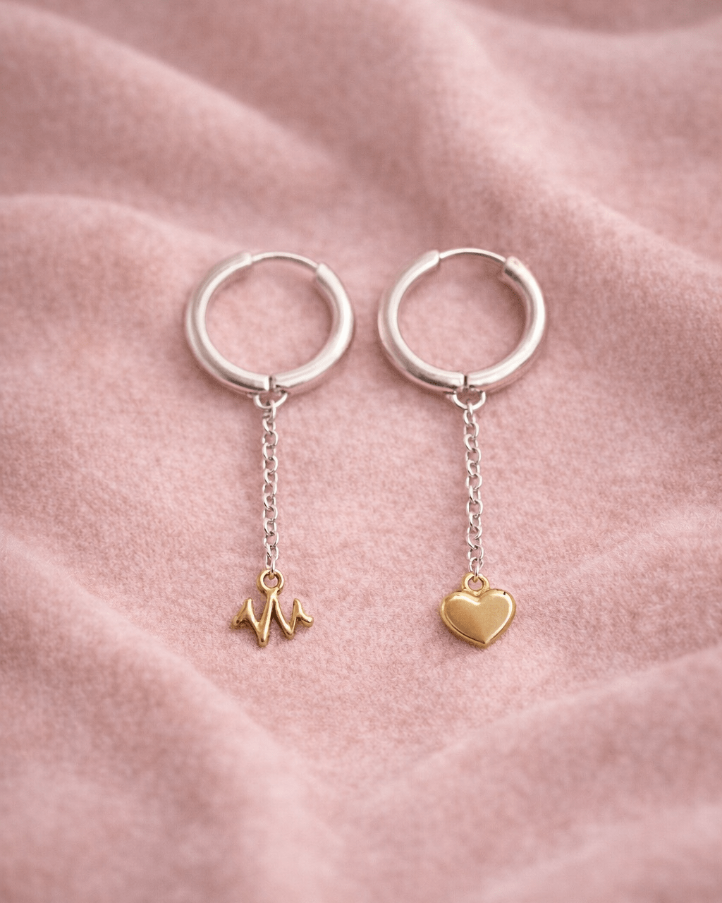 Pulse & Heart Huggie Earrings - Lioren Jewels