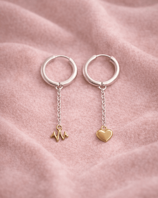 Pulse & Heart Huggie Earrings - Lioren Jewels